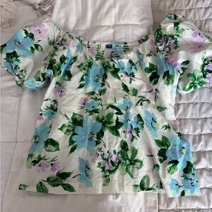 Old Navy Floral Puff Sleeve Blouse - Green, Blue, Purple